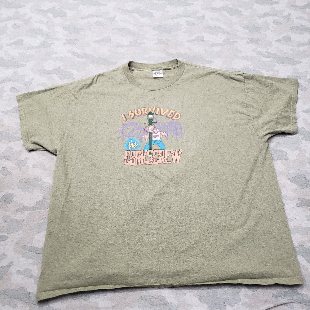 Vintage I Survived Corkscrew Shirt Mens 2XL Green Short Sleeve Delta Made In USA